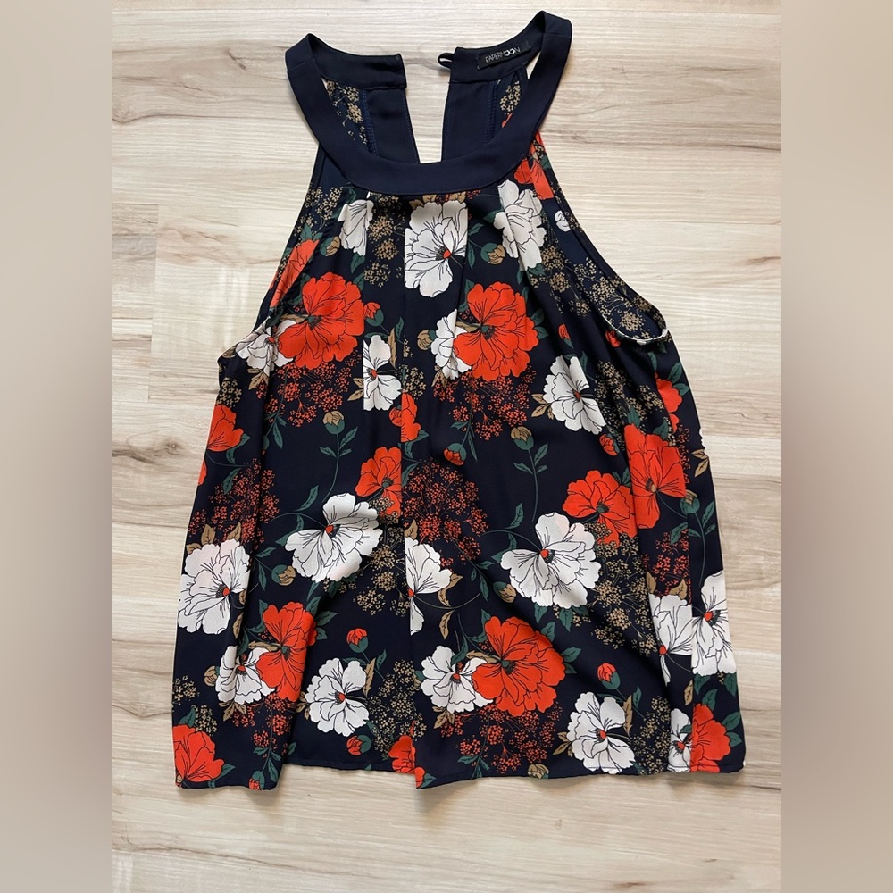 Papermoon Navy Dress with Red and White Floral Design